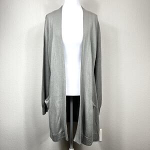 Orvis Womens Size M Longline Open Cardigan‎ Sweater Linen Blend Sage Pockets